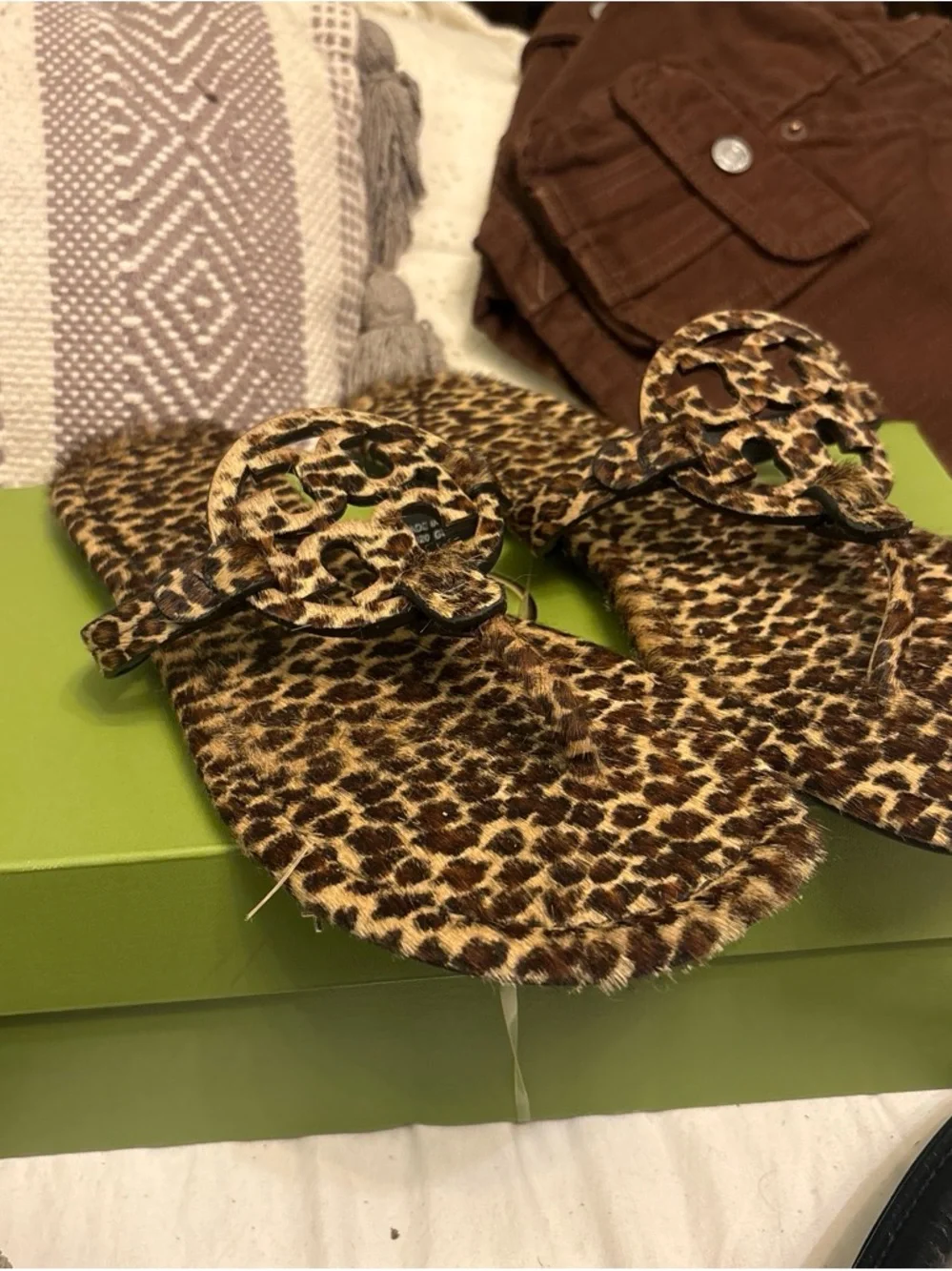 Tory Burch Leopard Print Logo Thong Sandals